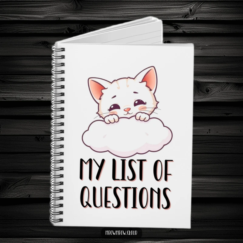 Funny notebook with cover art of a curious cat peeking over a cloud, perfect for journaling discoveries.
