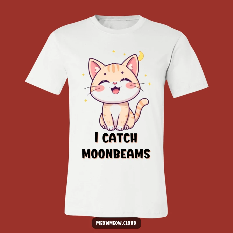 Funny Cat Moonbeam T-Shirt - Whimsical Kitty Play Tee