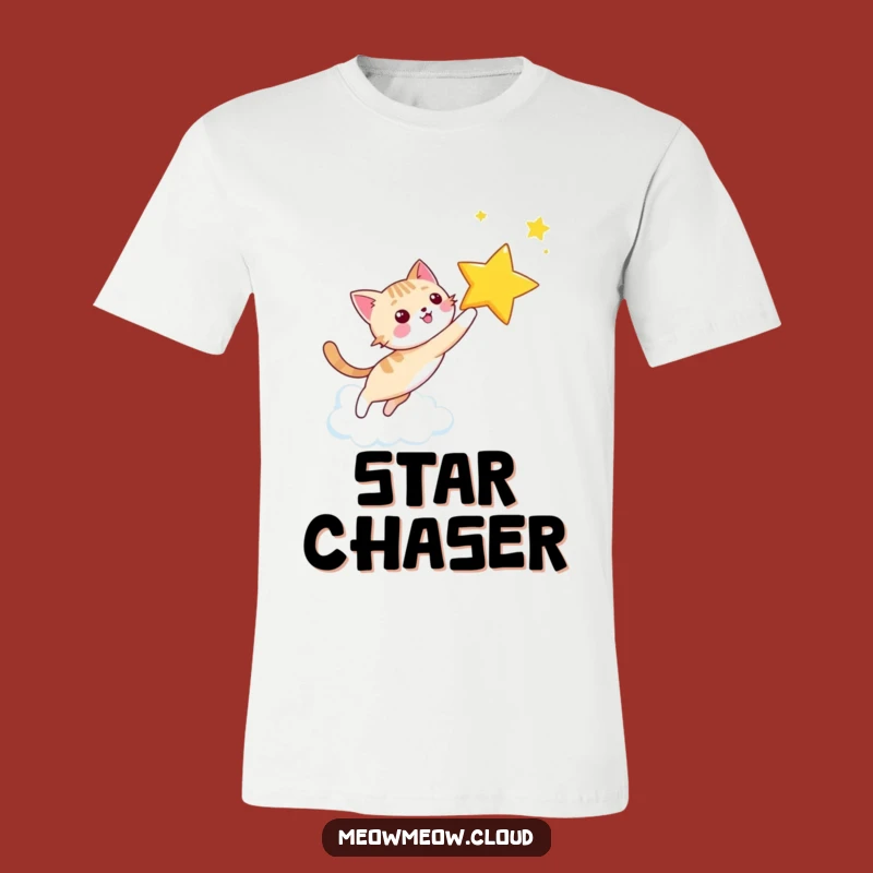 Funny Star Chaser Cat T-Shirt: Happy Kitty Tee for Dreamers
