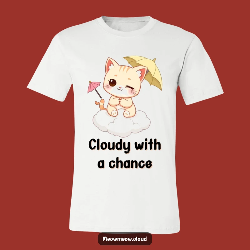 Funny Winking Cat T-Shirt - Cloud & Umbrella Character Tee