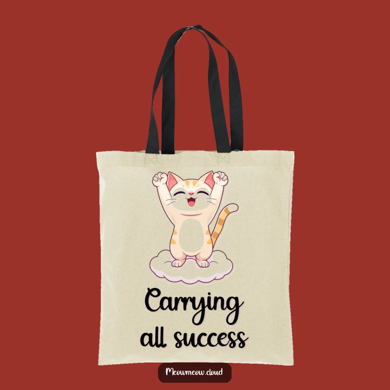Funny Triumphant Cat Tote Bag - Carry Your Wins in Style, Great Funny Gift!