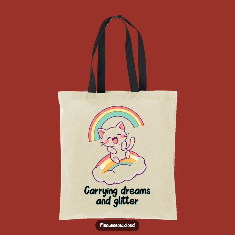 Funny Excited Cat Rainbow Slide Tote Bag: Carry Your Laughs Everywhere