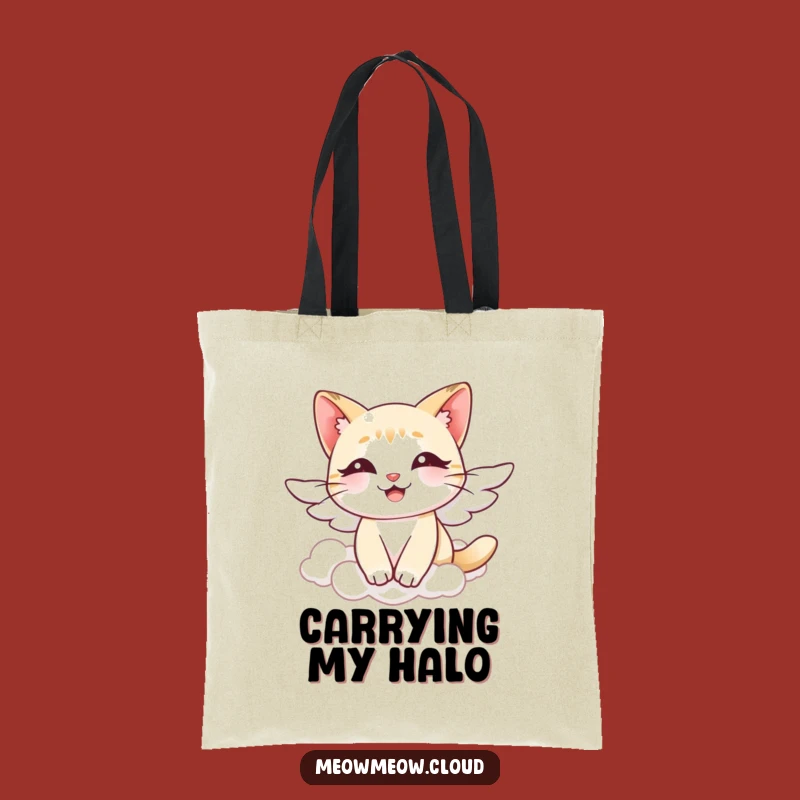 Funny Angel Cat Tote Bag: Carry Serenity and Smiles with Graceful Style