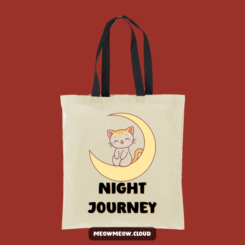 Funny Moon Cat Tote Bag: Smiling Rider, Perfect Gift for Cosmic Errands