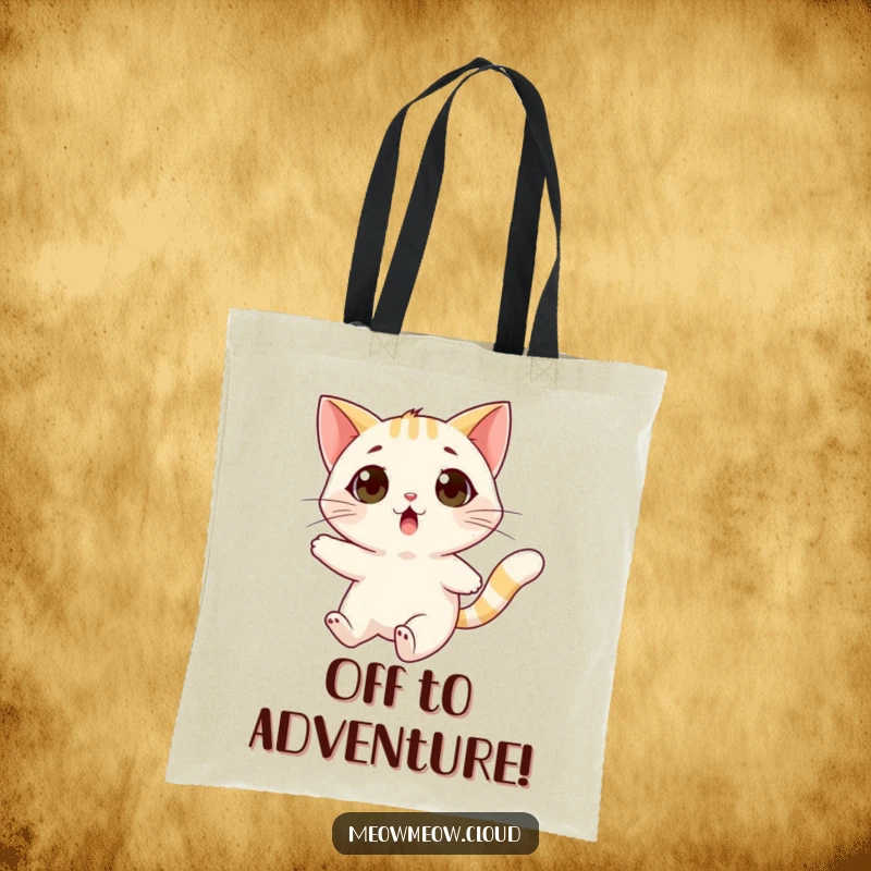 Funny surprised cat tote bag featuring a cat being playfully carried by a friendly wind gust, a humorous accessory.